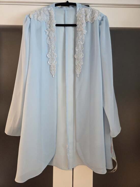 Glatter & Sims Jackets & Blazers - Glatter & Sims Vintage Sheer Blue Duster Jacket Sequin Pearl Beaded Size 20